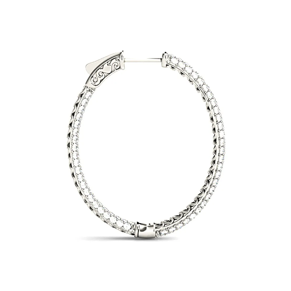 Triple Row 4.40 ctw Diamond Pave Hoop Earrings Pave Set Inside-Out