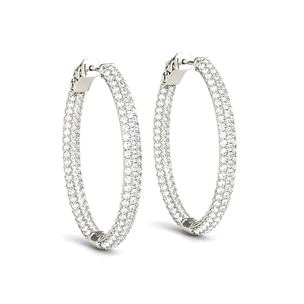 Triple Row 4.40 ctw Diamond Pave Hoop Earrings Pave Set Inside-Out