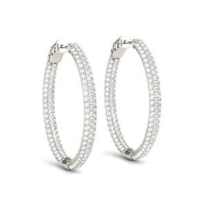 Triple Row 4.40 ctw Diamond Pave Hoop Earrings Pave Set Inside-Out