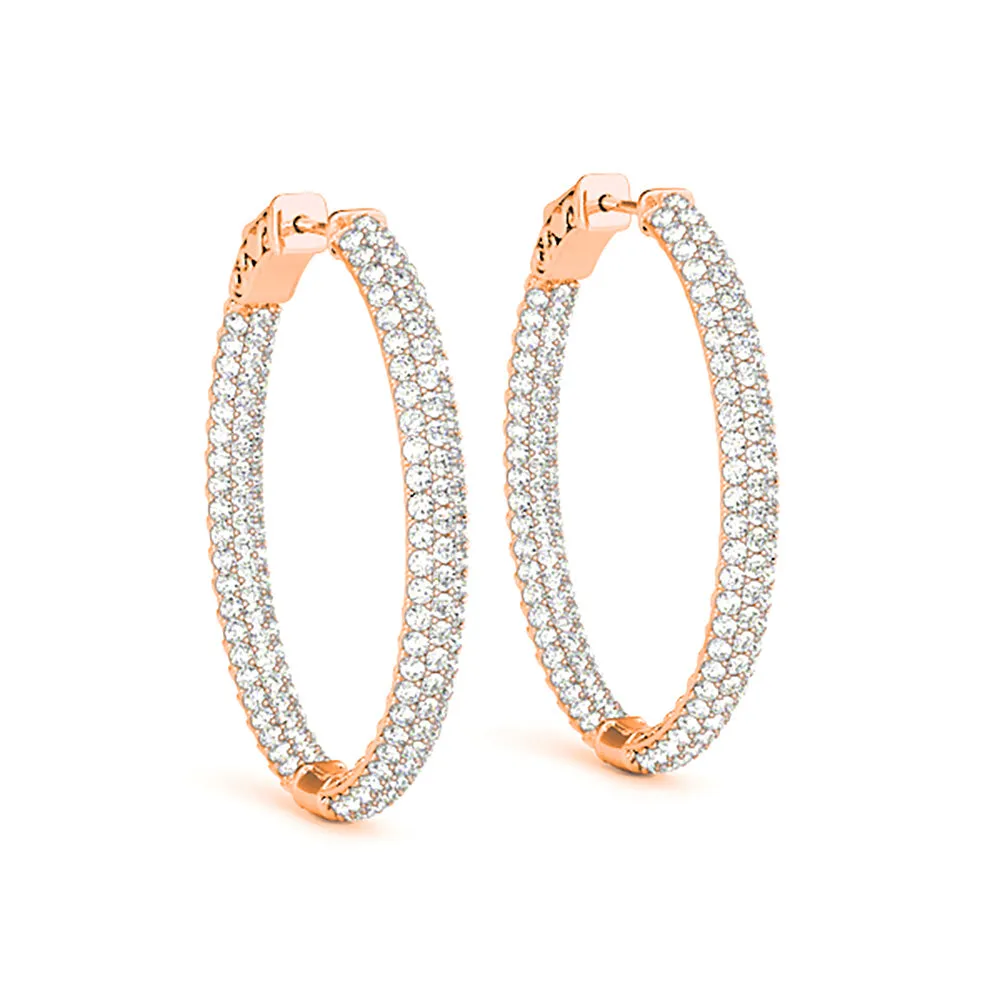 Triple Row 4.40 ctw Diamond Pave Hoop Earrings Pave Set Inside-Out