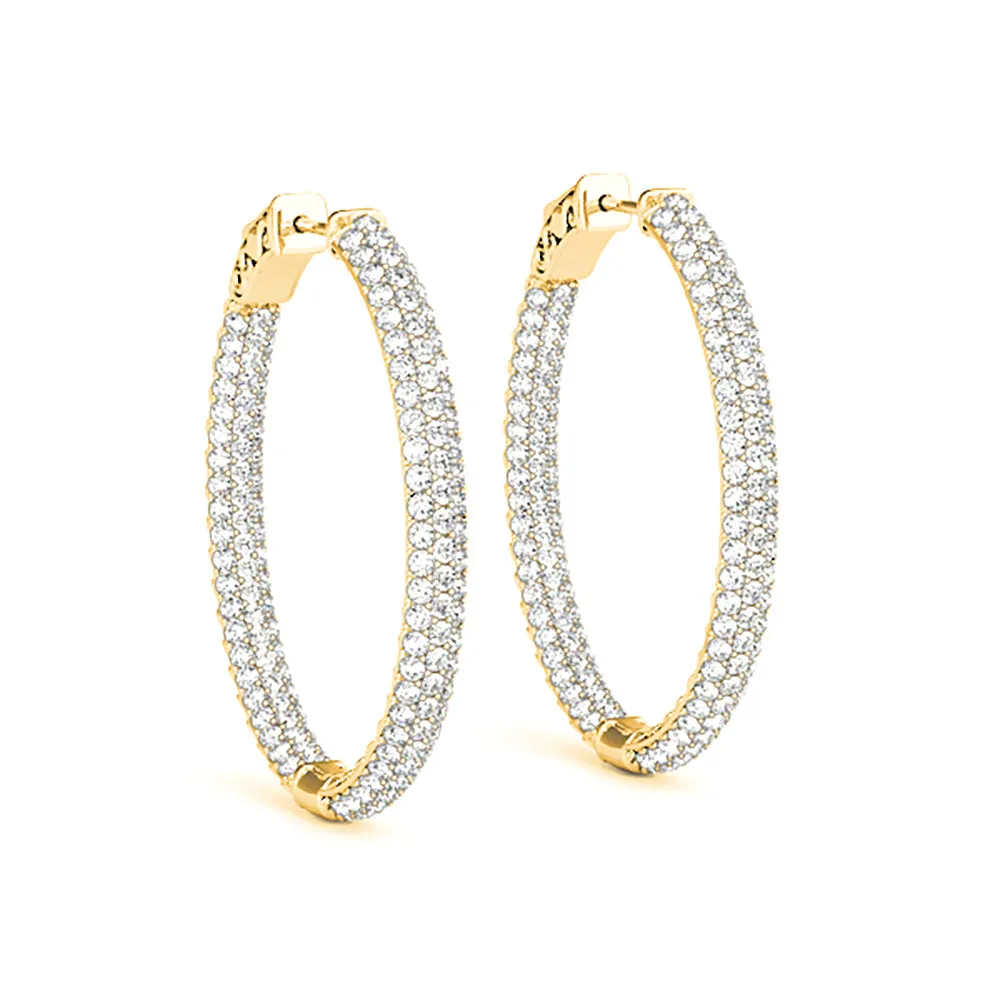 Triple Row 4.40 ctw Diamond Pave Hoop Earrings Pave Set Inside-Out