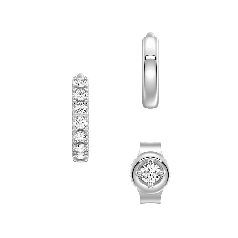 Triple Stack Lab Diamond Stud and Hoop Earrings Set