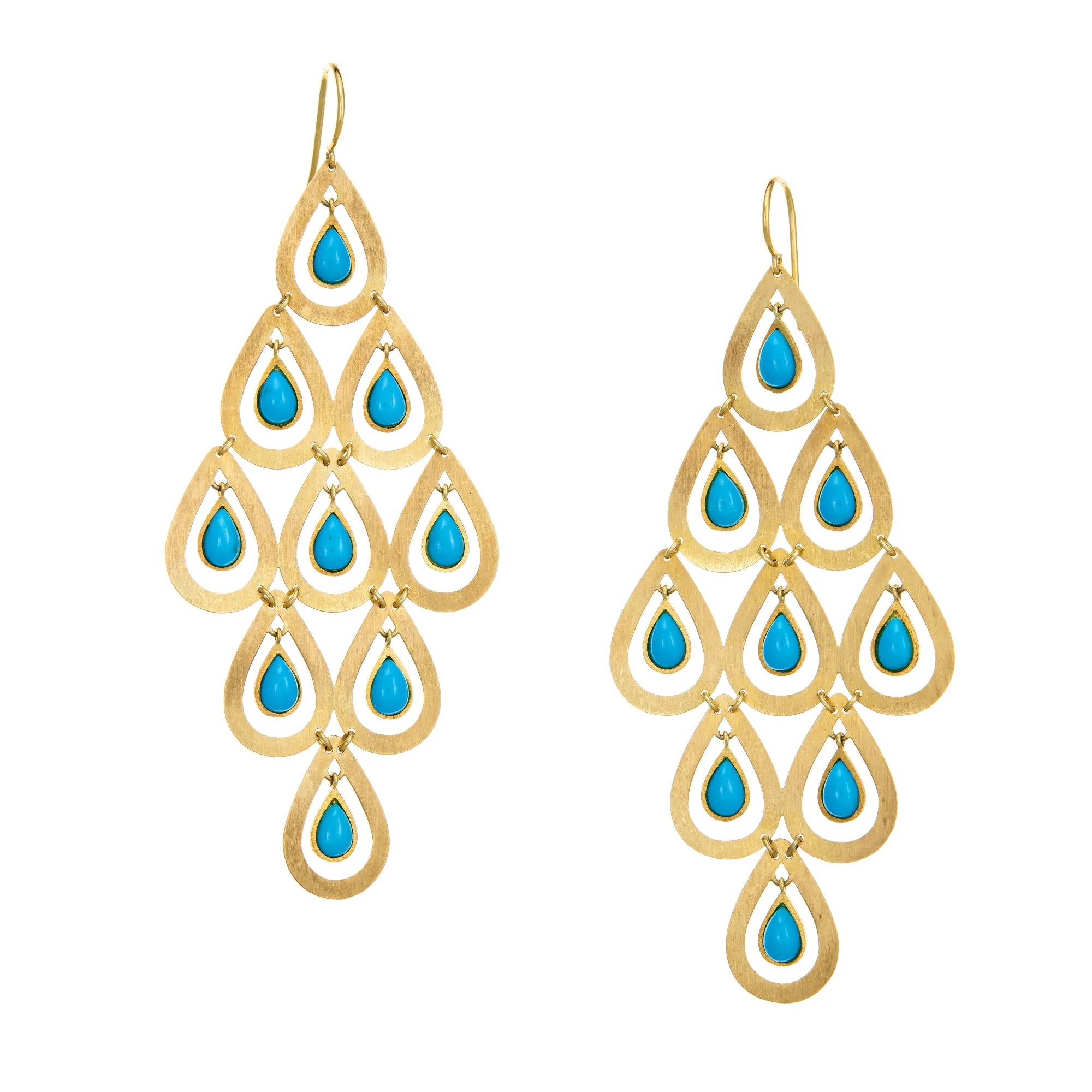 Turquoise Drop Earrings Estate 18k Yellow Gold Long 3" Drops Large Chandelier