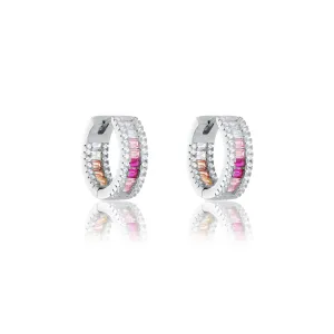 Two Parallel CZ Line With Baguette Eternity Inside-Out Hoop Earrings