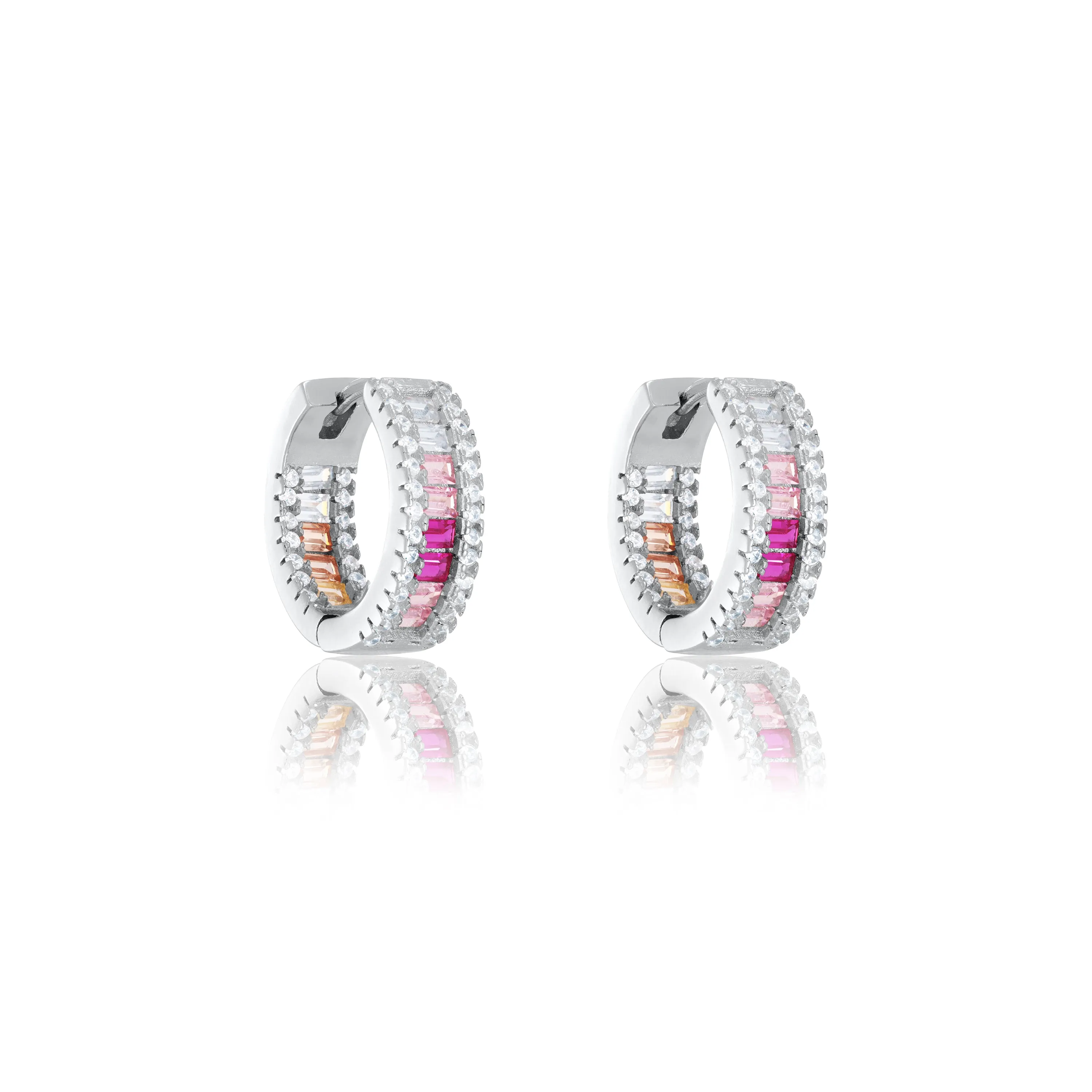 Two Parallel CZ Line With Baguette Eternity Inside-Out Hoop Earrings