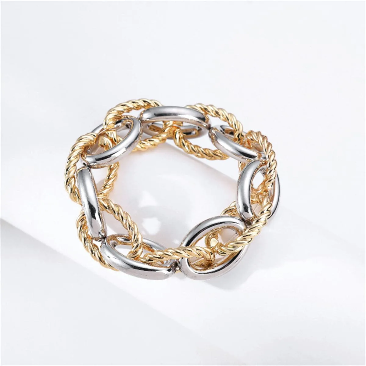 Two-Tone Interlocked Twine Oval Chain Bracelet