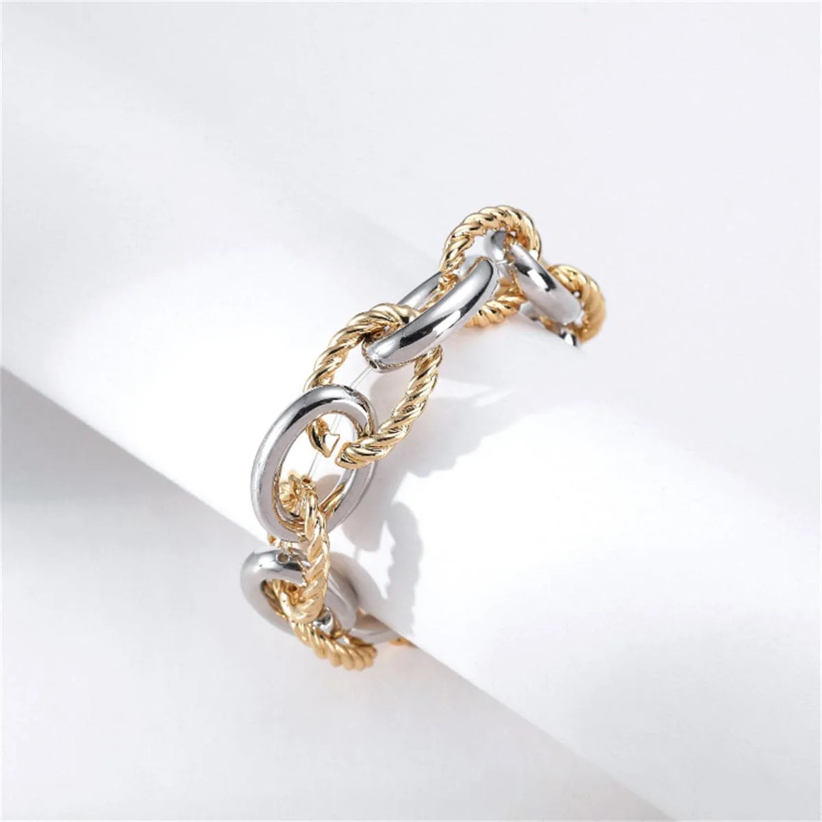 Two-Tone Interlocked Twine Oval Chain Bracelet