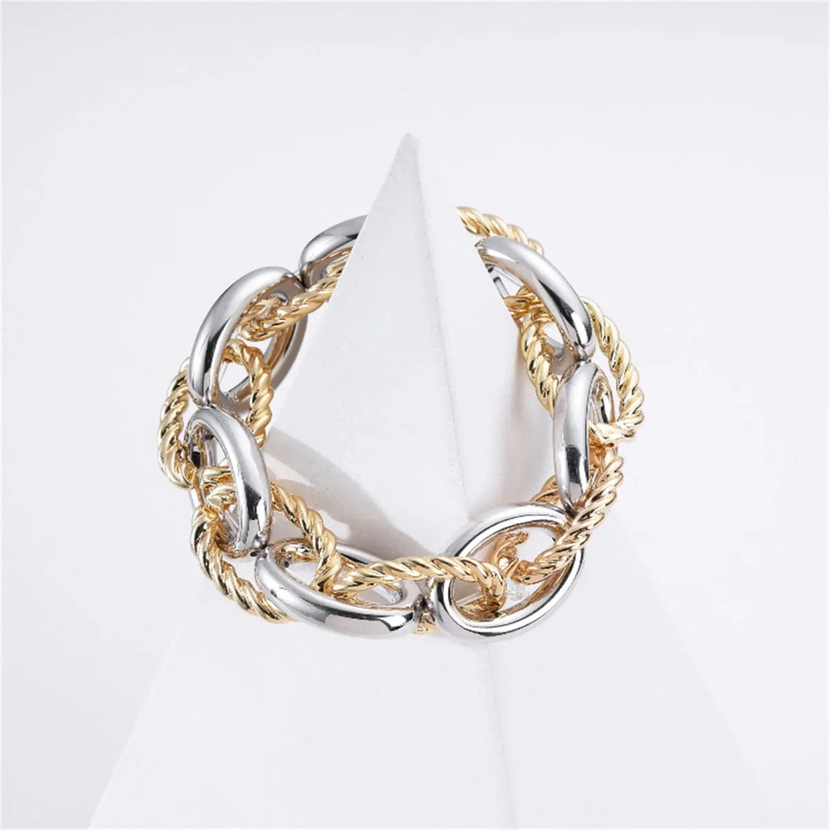 Two-Tone Interlocked Twine Oval Chain Bracelet