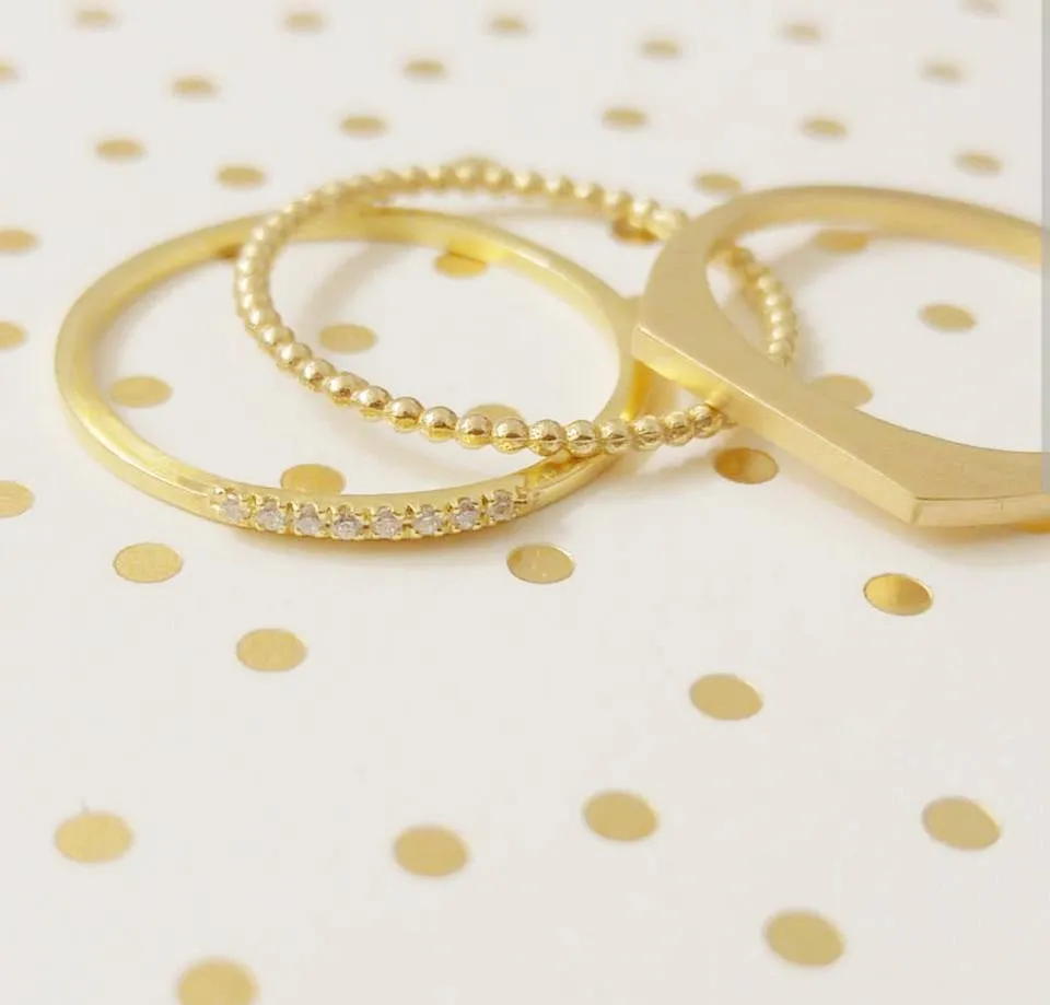 Ultra thin 14k gold ring set, delicate gold ring set for women, gold stacking rings, gold baubble ring, thin gold stackable rings