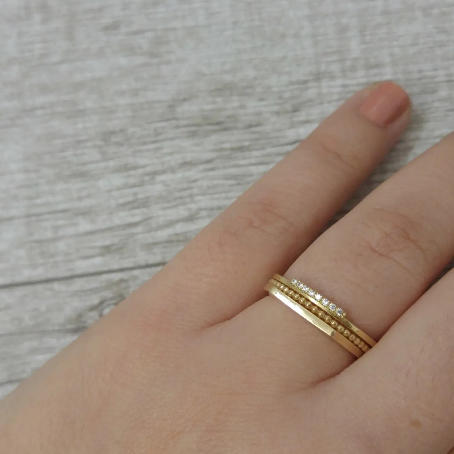 Ultra thin 14k gold ring set, delicate gold ring set for women, gold stacking rings, gold baubble ring, thin gold stackable rings