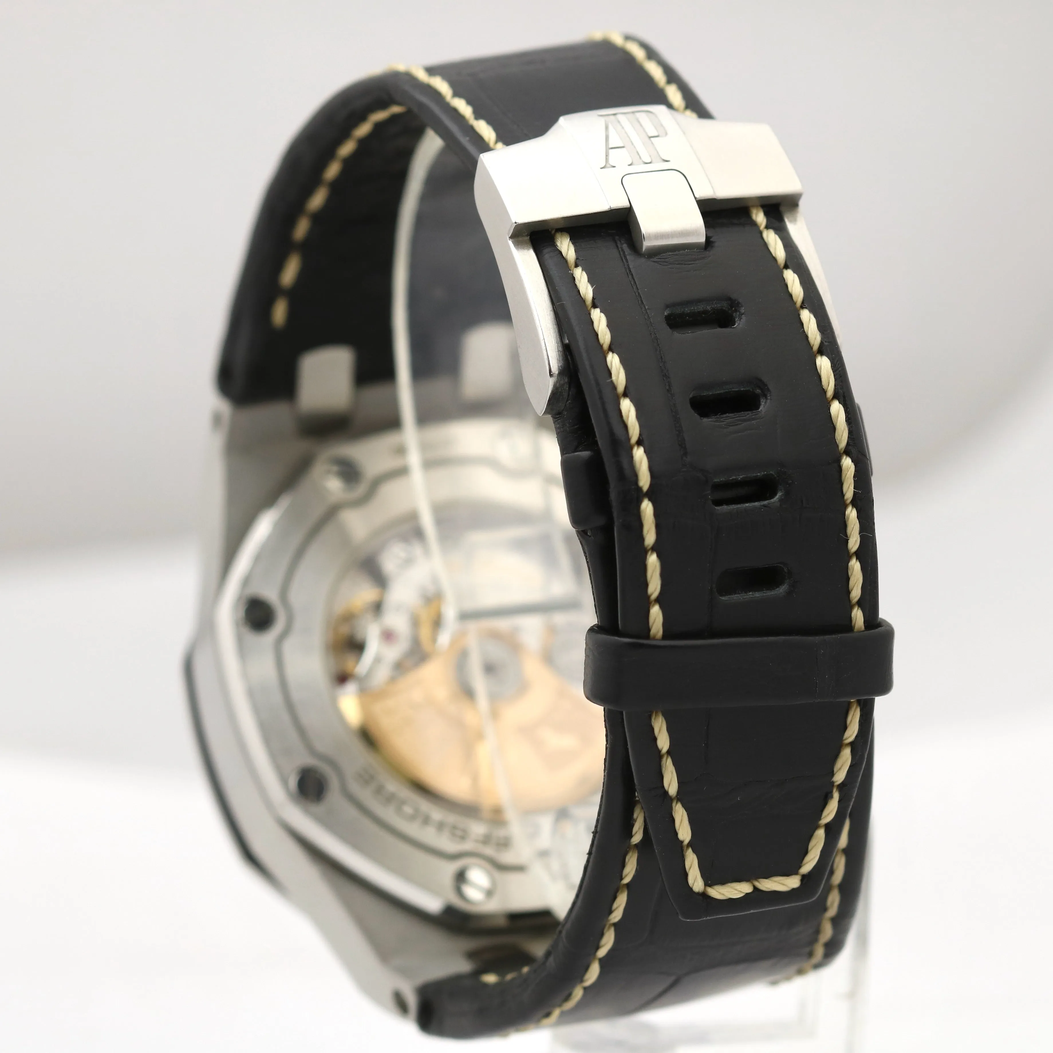 UNPOL. Audemars Piguet Royal Oak Offshore Black Leather 42mm Steel 26470ST Watch