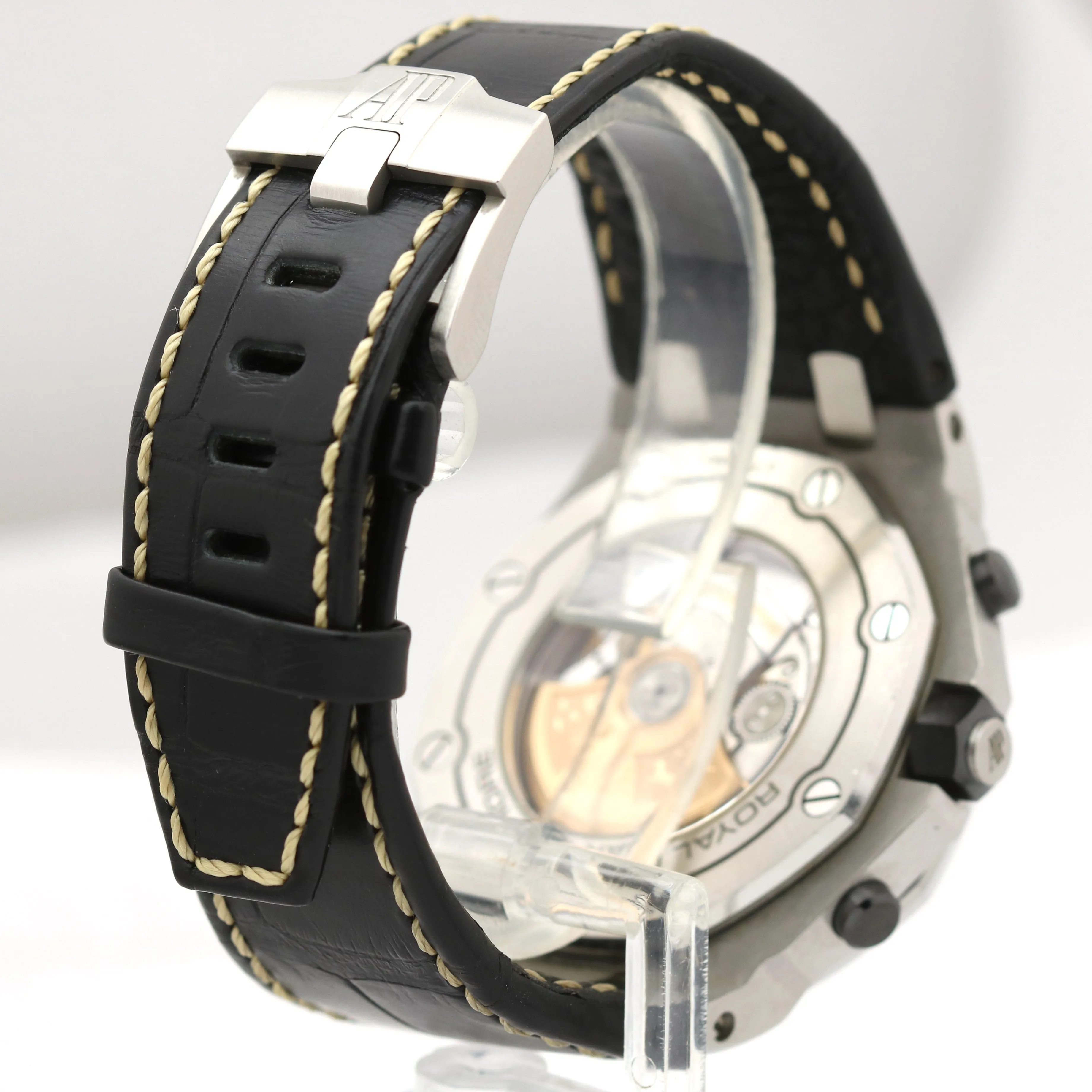 UNPOL. Audemars Piguet Royal Oak Offshore Black Leather 42mm Steel 26470ST Watch