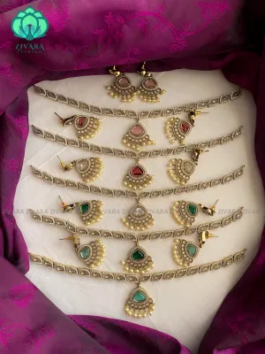 Victoria finish colourful pendant elegant necklace with earrings CZ matte Finish- Zivara Fashion
