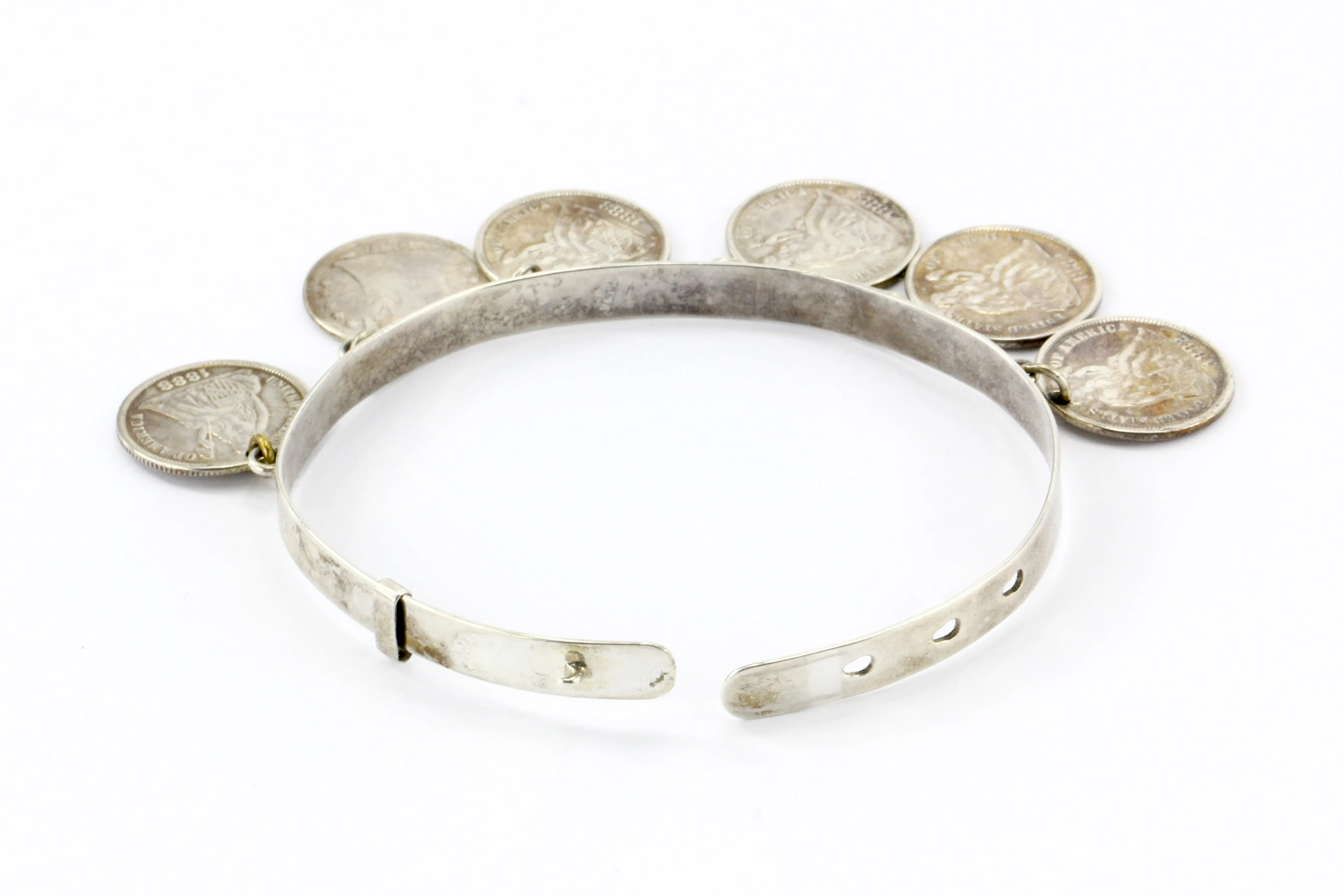 Victorian American Silver Love Token Dimes Bracelet c.1880's