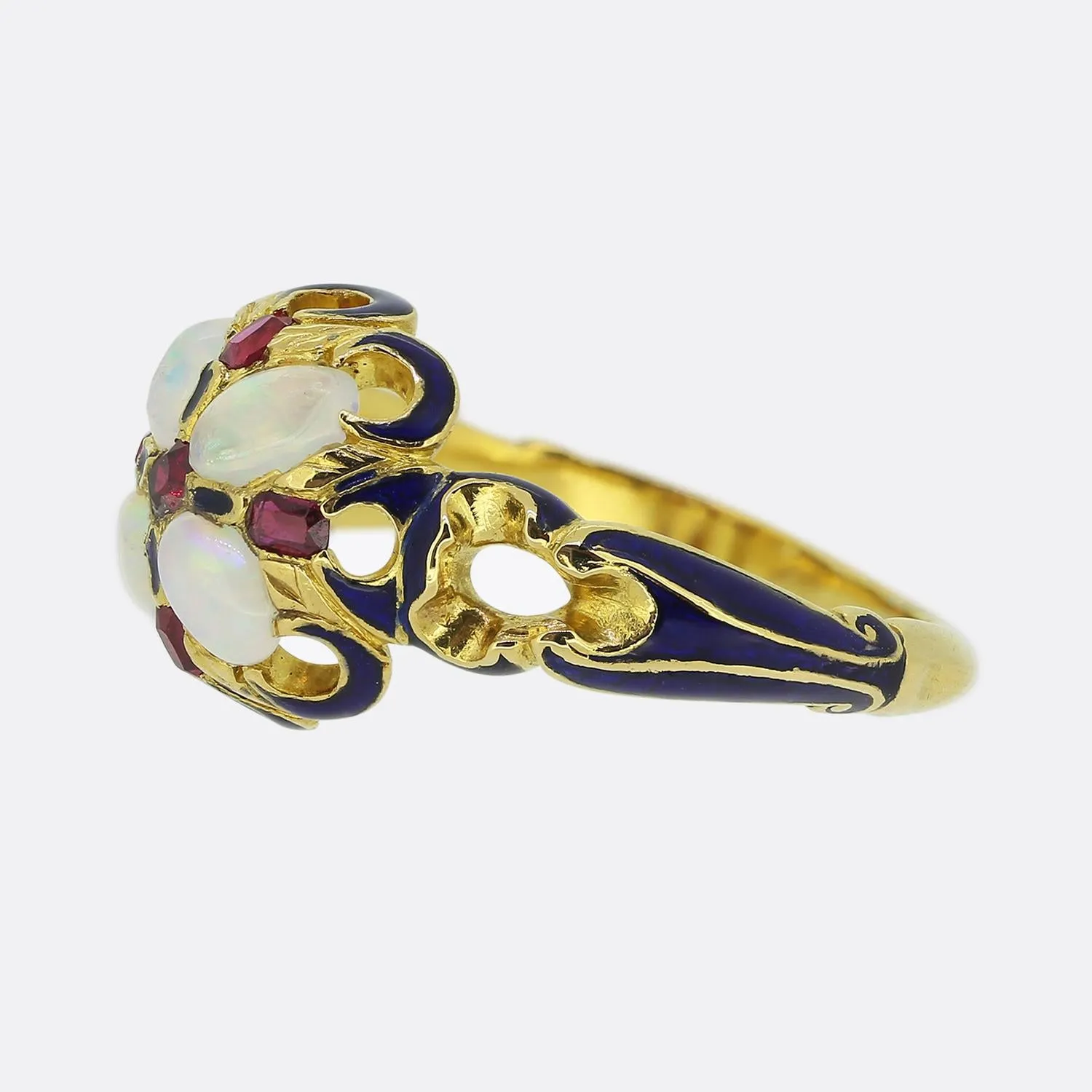 Victorian Opal Ruby and Enamel Ring