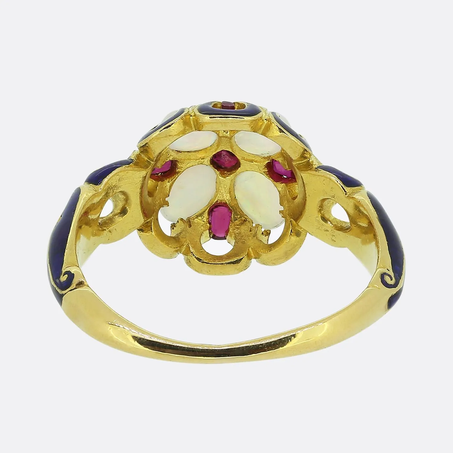 Victorian Opal Ruby and Enamel Ring