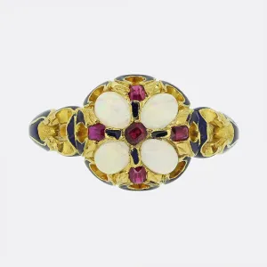 Victorian Opal Ruby and Enamel Ring