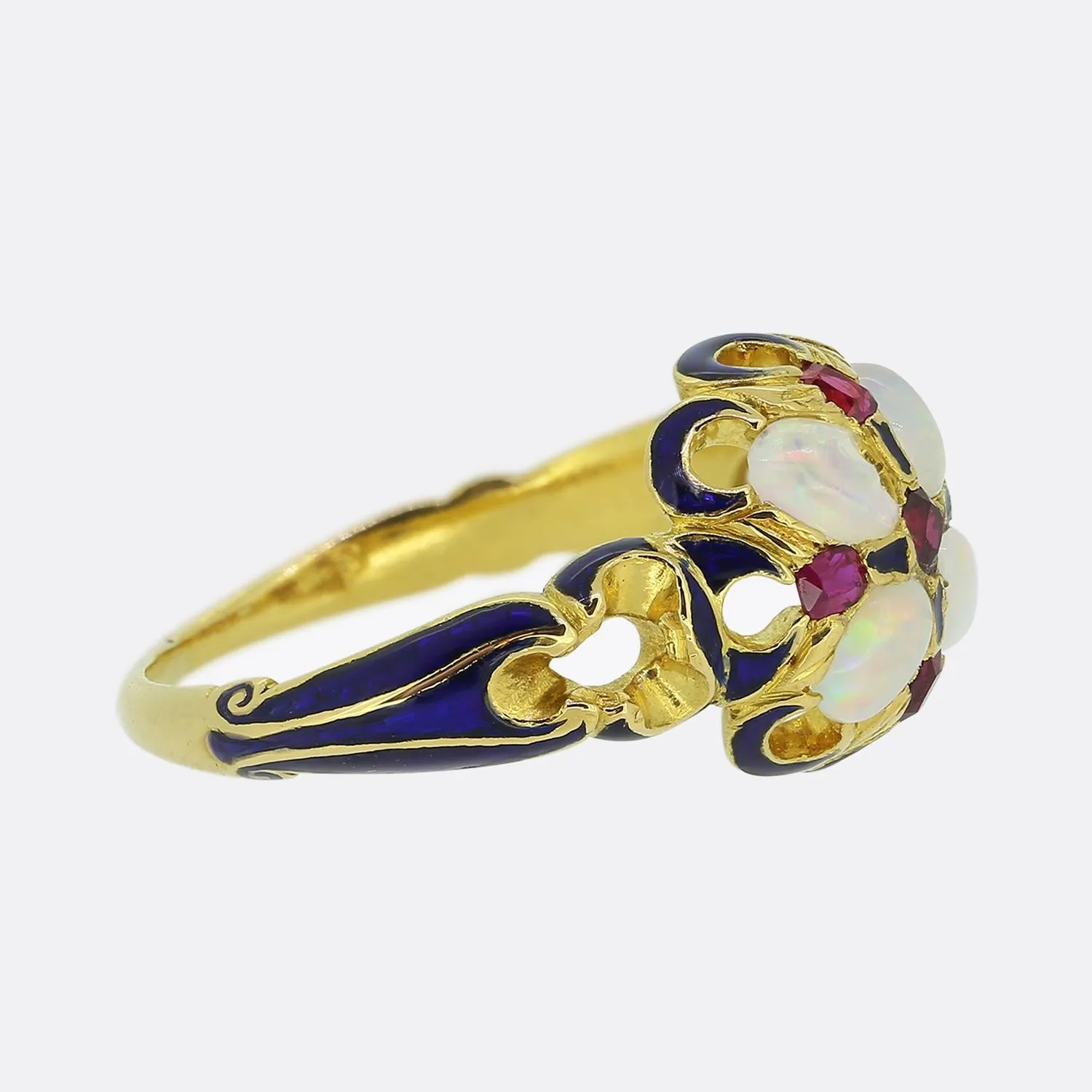 Victorian Opal Ruby and Enamel Ring