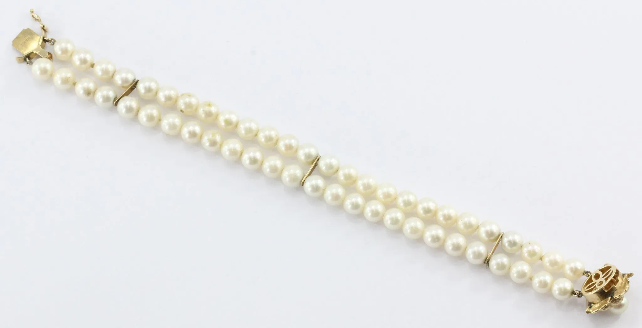 Vintage 14K Gold Double Pearl Strand Bracelet