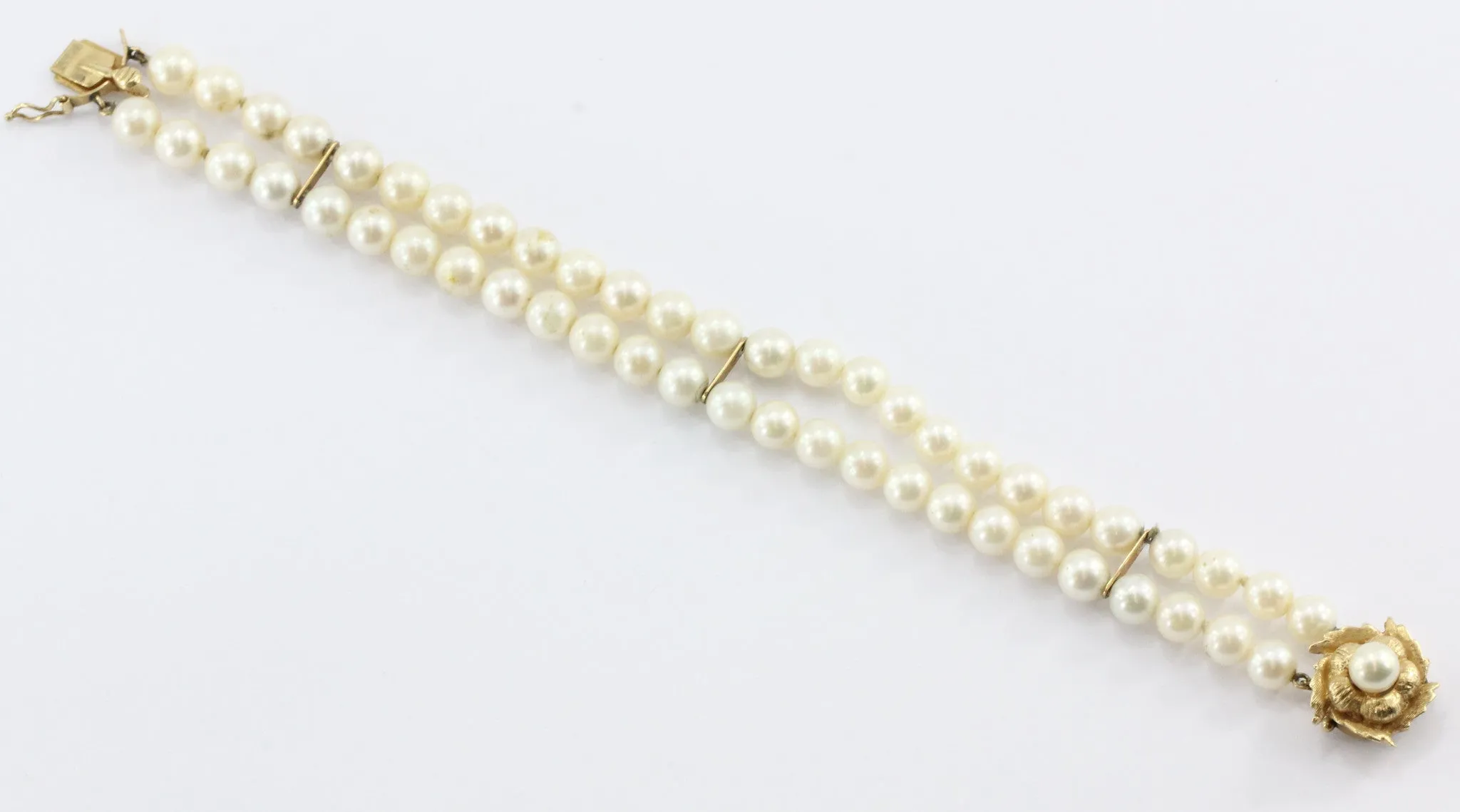 Vintage 14K Gold Double Pearl Strand Bracelet