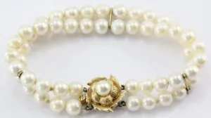 Vintage 14K Gold Double Pearl Strand Bracelet