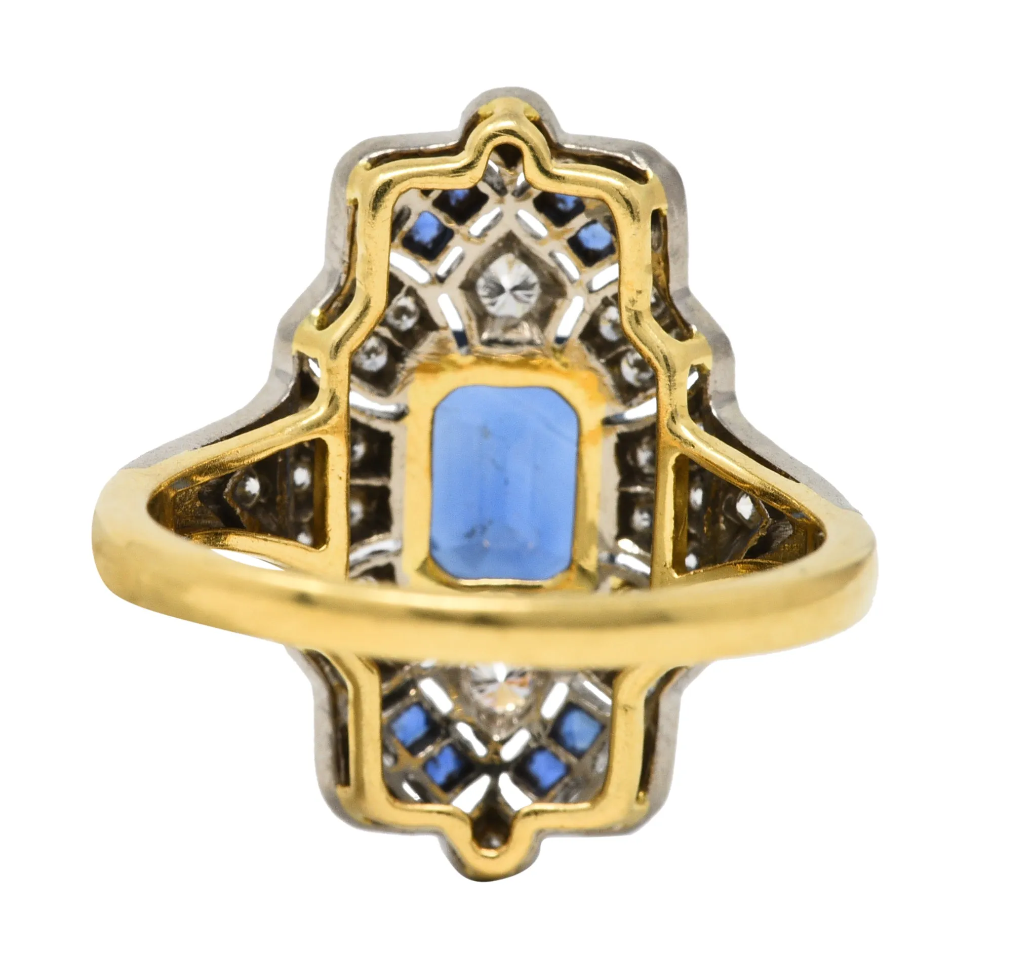 Vintage 2.75 CTW Sapphire Diamond 18 Karat Two-Tone Gold Dinner Ring