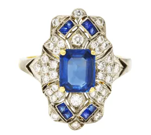 Vintage 2.75 CTW Sapphire Diamond 18 Karat Two-Tone Gold Dinner Ring