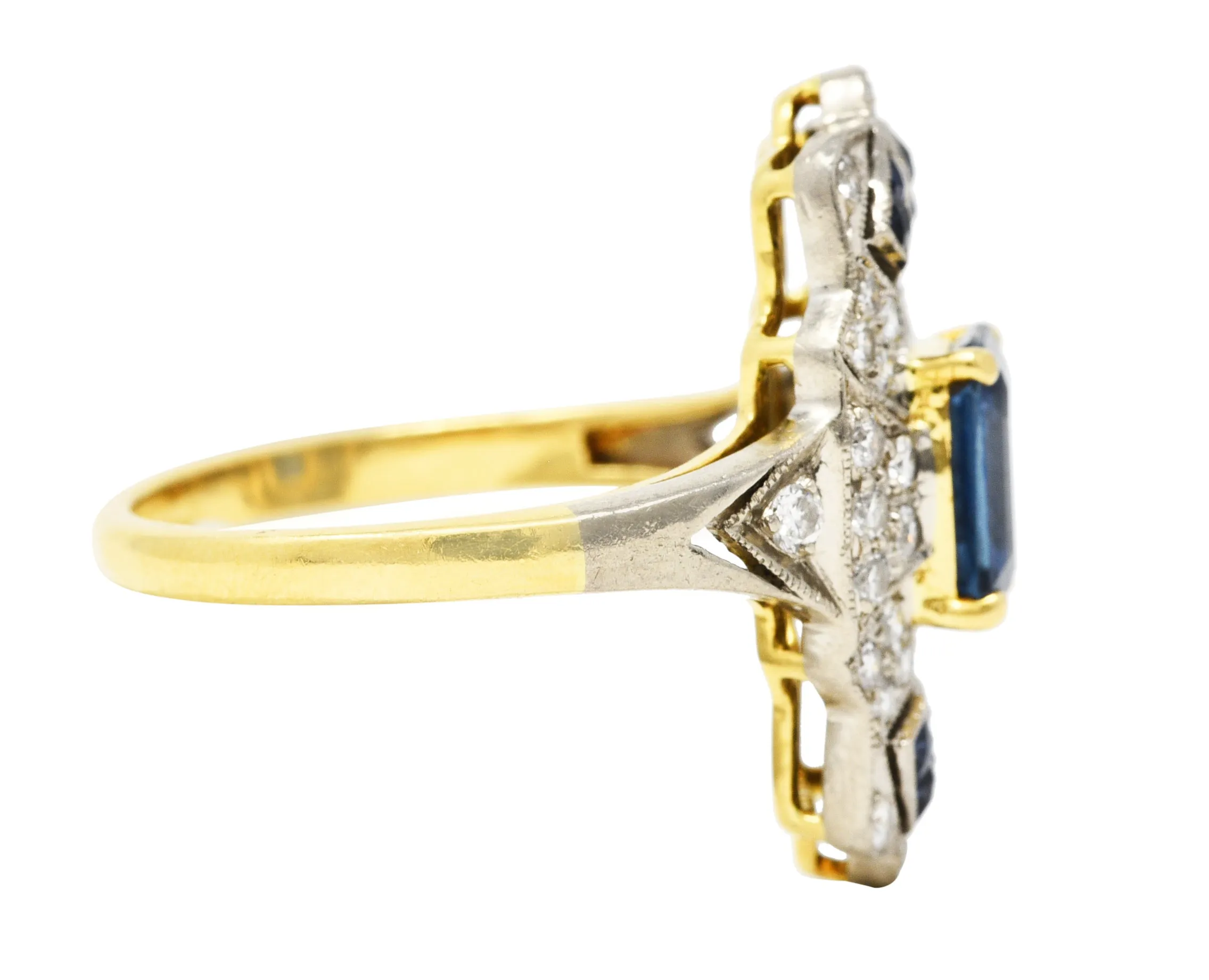 Vintage 2.75 CTW Sapphire Diamond 18 Karat Two-Tone Gold Dinner Ring