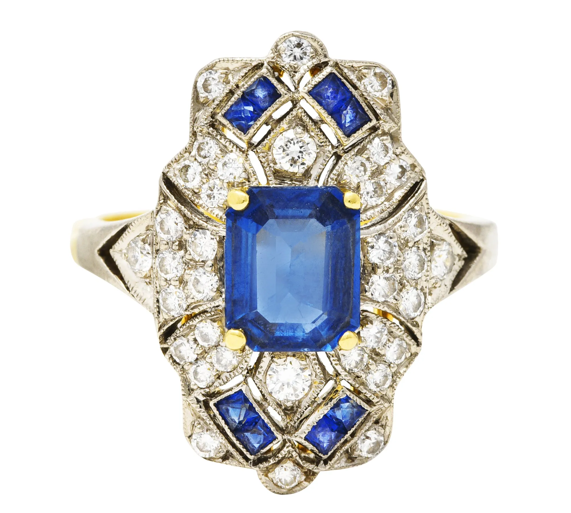 Vintage 2.75 CTW Sapphire Diamond 18 Karat Two-Tone Gold Dinner Ring