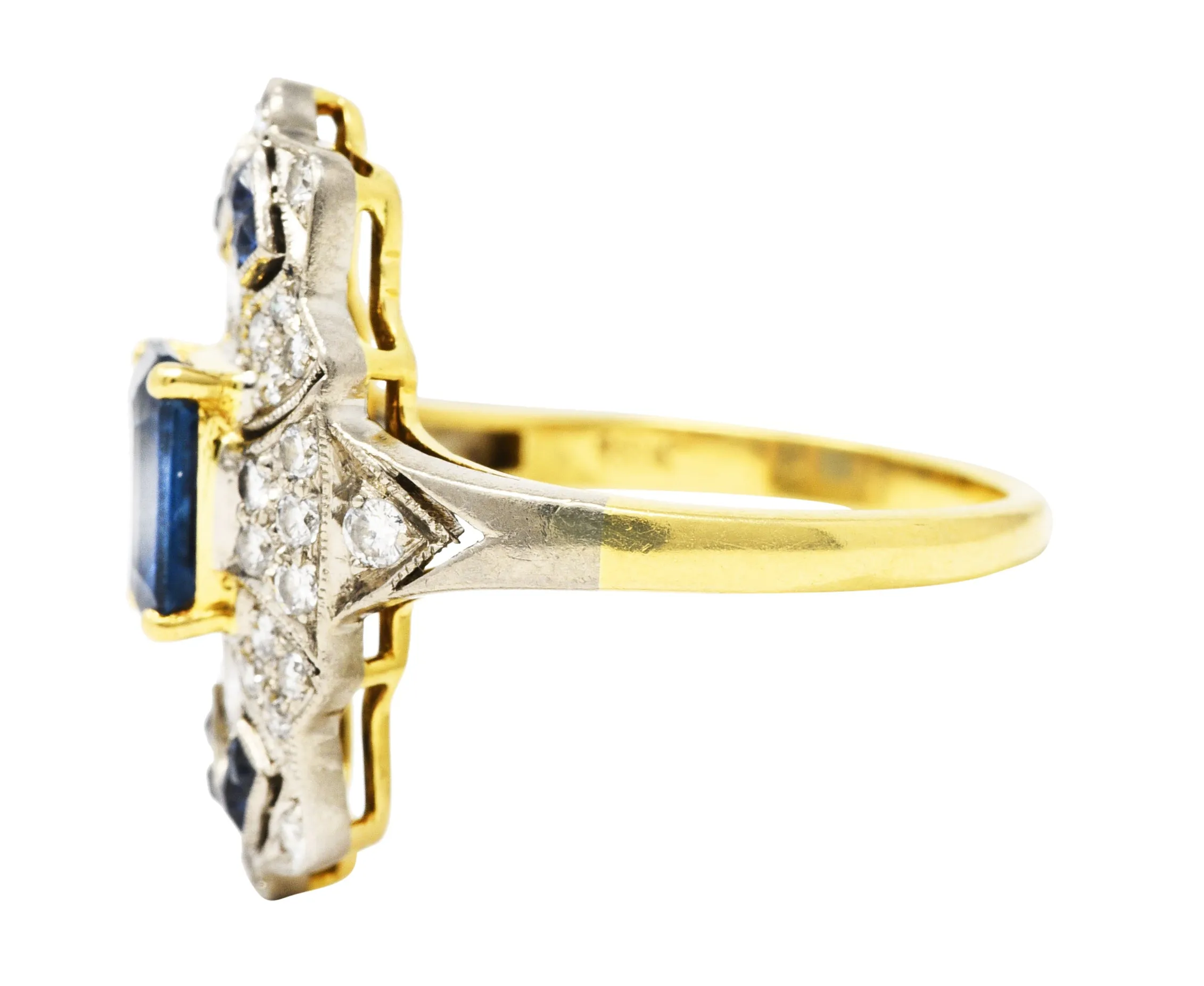 Vintage 2.75 CTW Sapphire Diamond 18 Karat Two-Tone Gold Dinner Ring