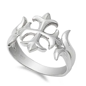 Vintage Antiqued Cross Wide Floral Ring New .925 Sterling Silver Band Sizes 5-12