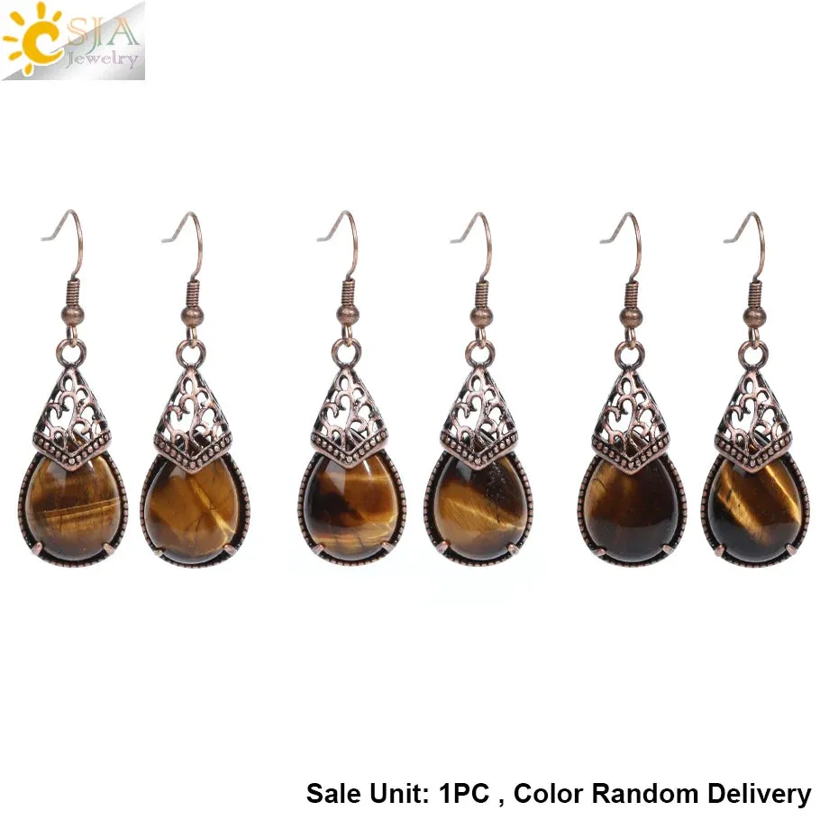 Vintage CSJA Women's Tiger Eye Dangle Earrings