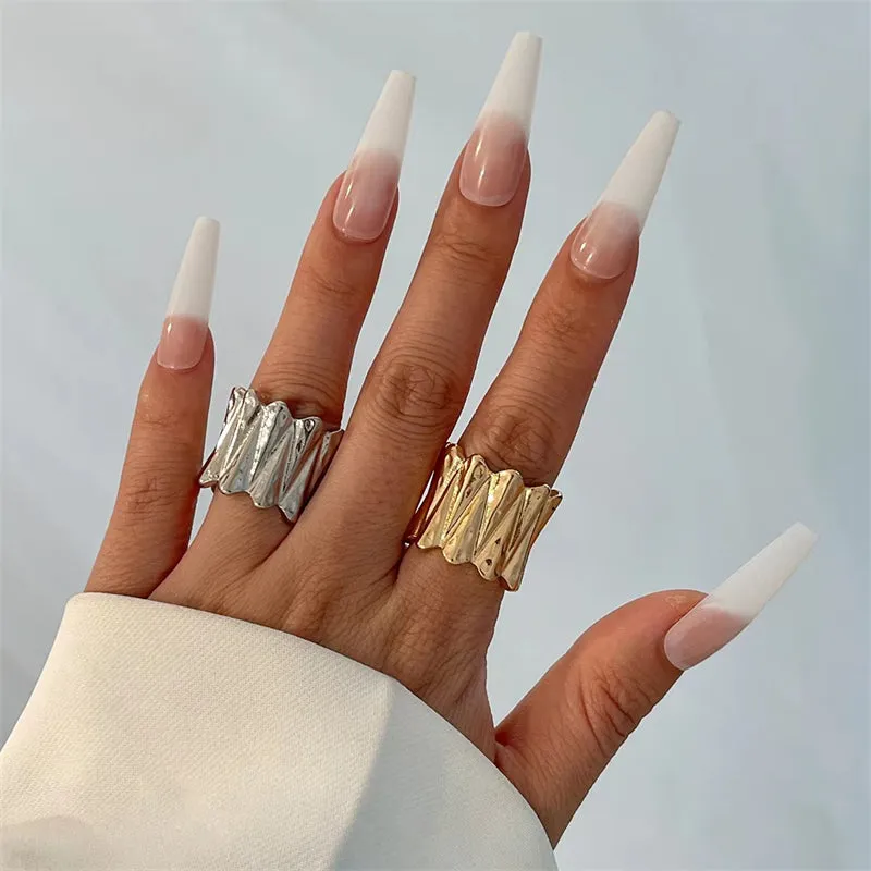 Vintage Geometric Wave Chunky Rings for Lady