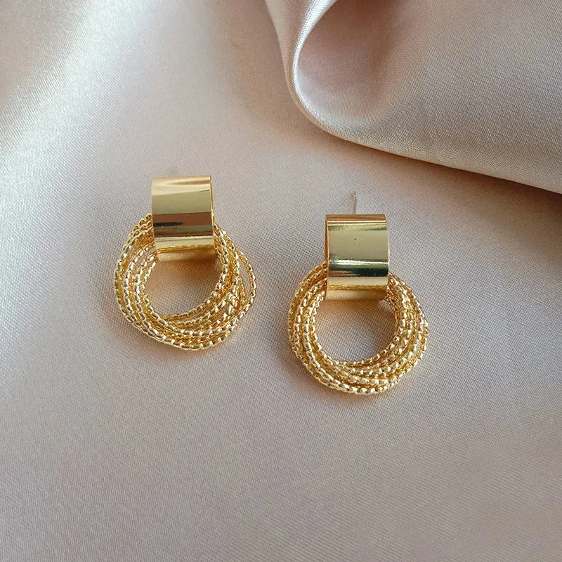 Vintage Gold Circle Stud Earrings Women