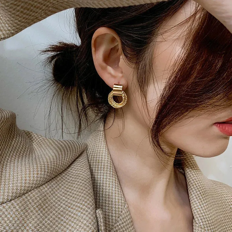 Vintage Gold Circle Stud Earrings Women