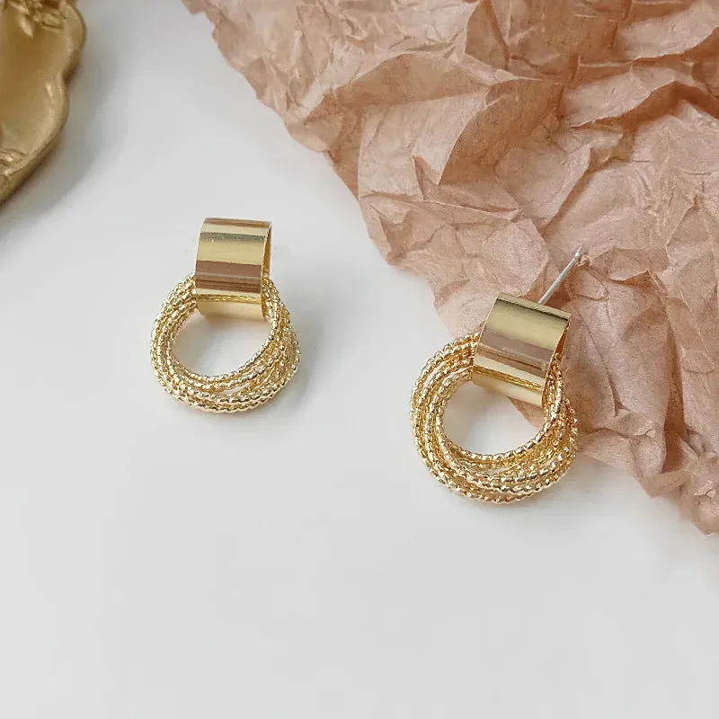 Vintage Gold Circle Stud Earrings Women