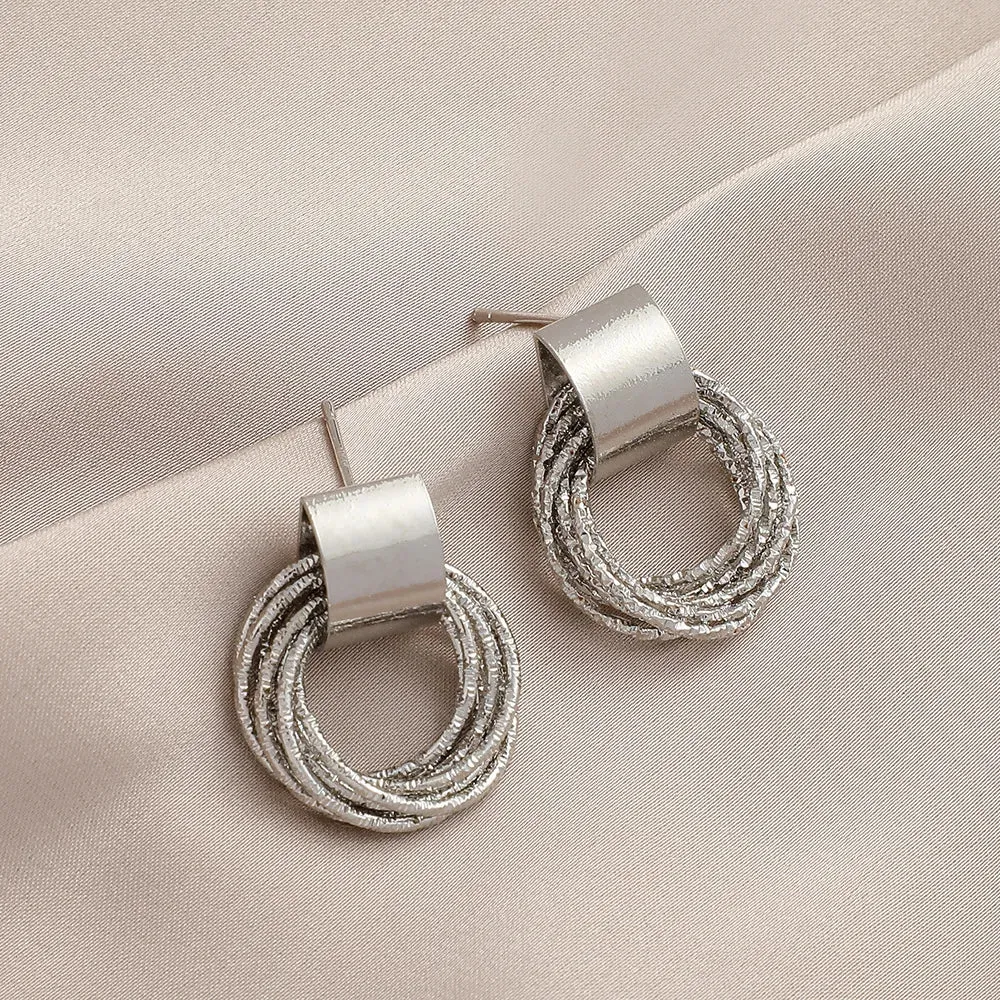 Vintage Gold Circle Stud Earrings Women