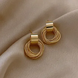 Vintage Gold Circle Stud Earrings Women