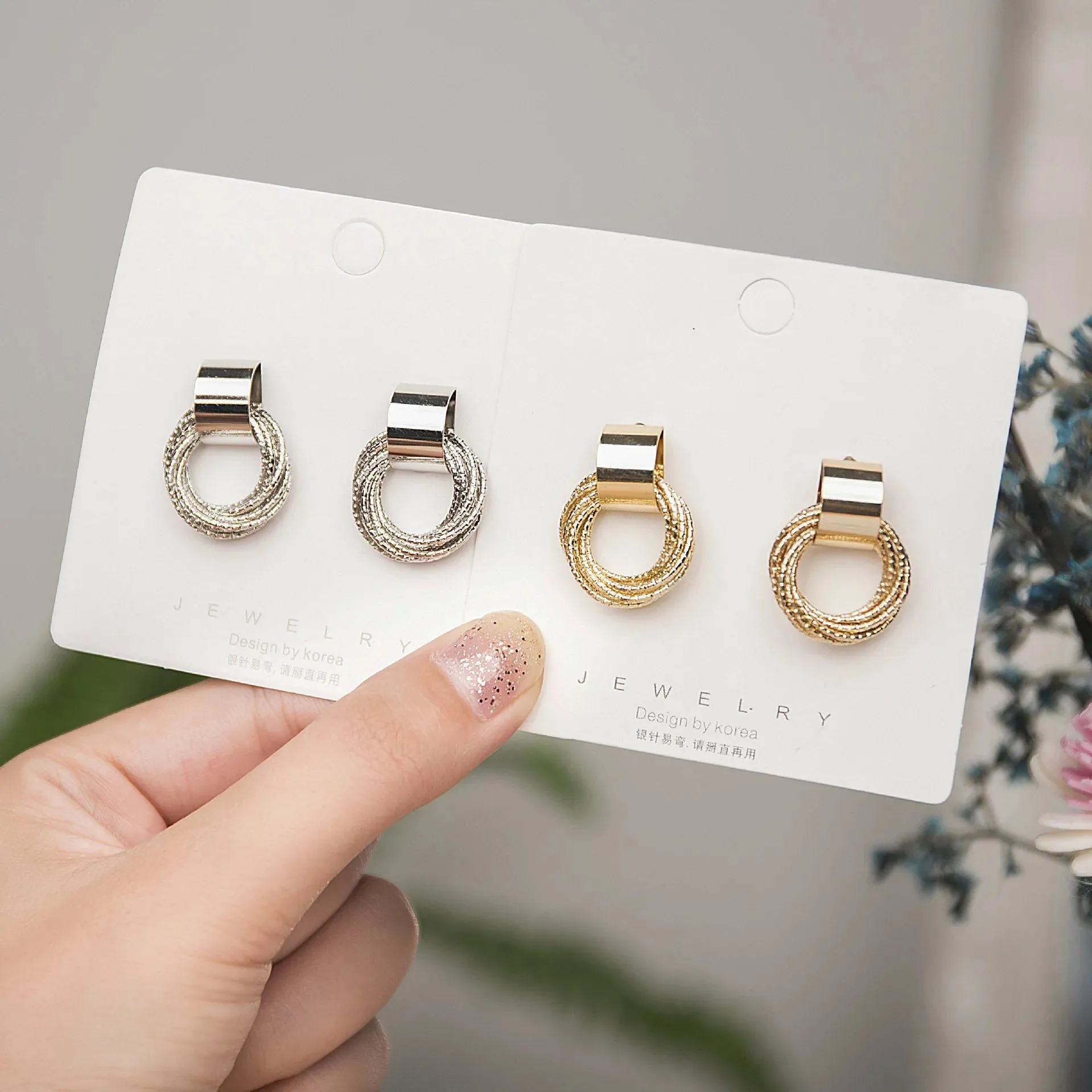 Vintage Gold Circle Stud Earrings Women