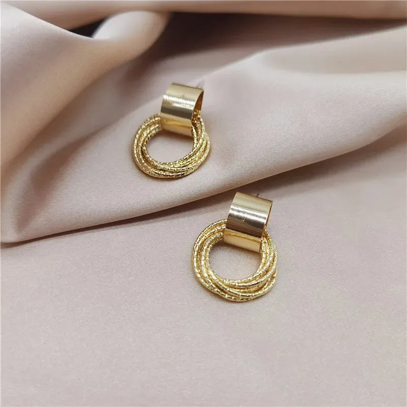 Vintage Gold Circle Stud Earrings Women