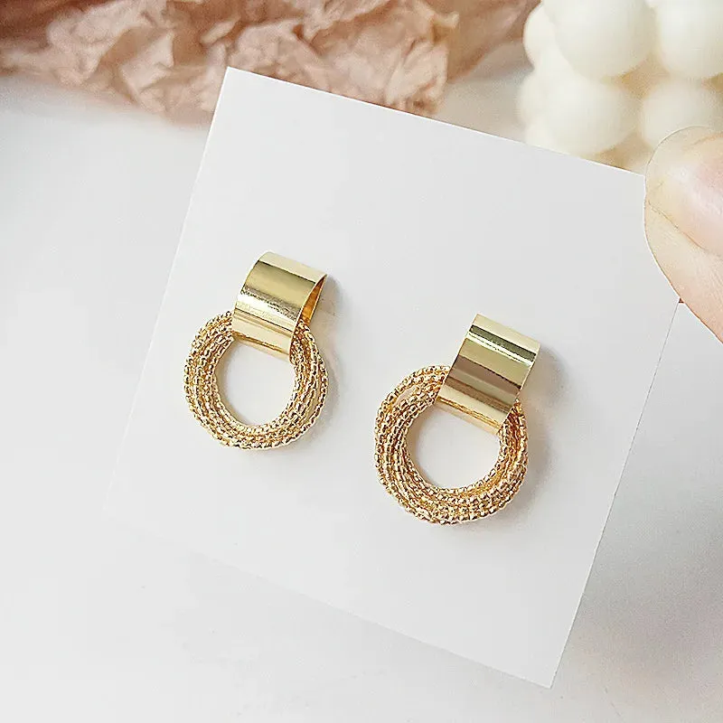 Vintage Gold Circle Stud Earrings Women