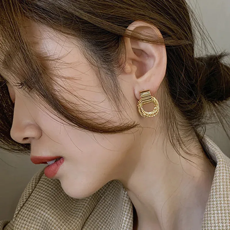 Vintage Gold Circle Stud Earrings Women