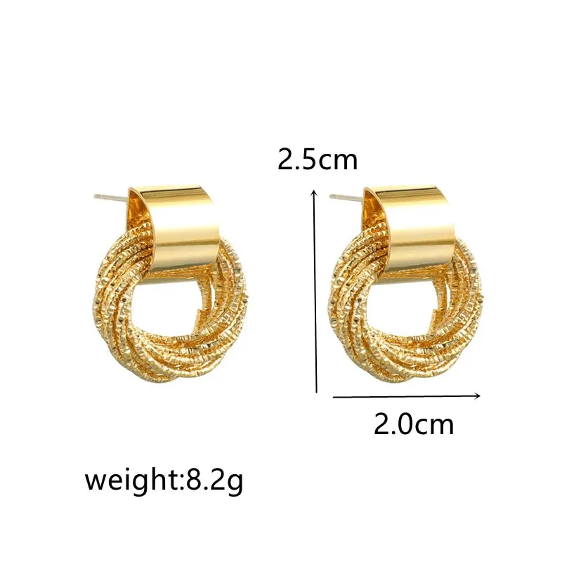 Vintage Gold Circle Stud Earrings Women