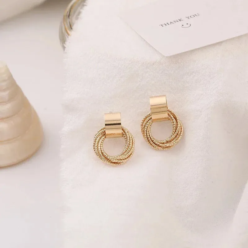 Vintage Gold Circle Stud Earrings Women