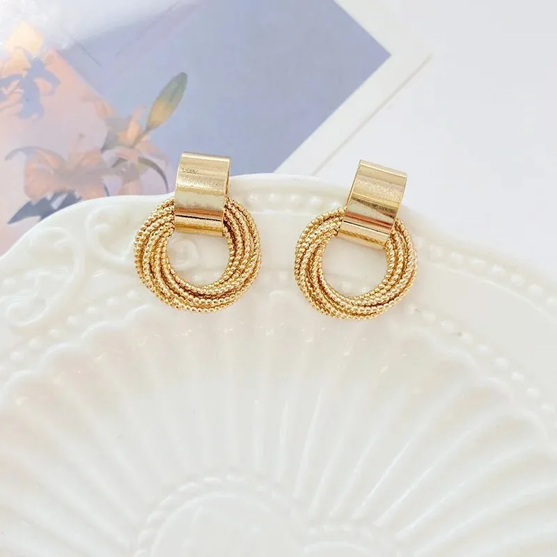 Vintage Gold Circle Stud Earrings Women