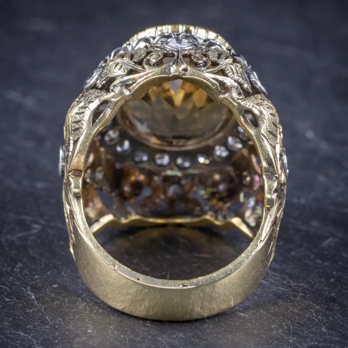 Vintage Large Citrine Ring 9Ct Gold Ornate Gallery Circa 1960