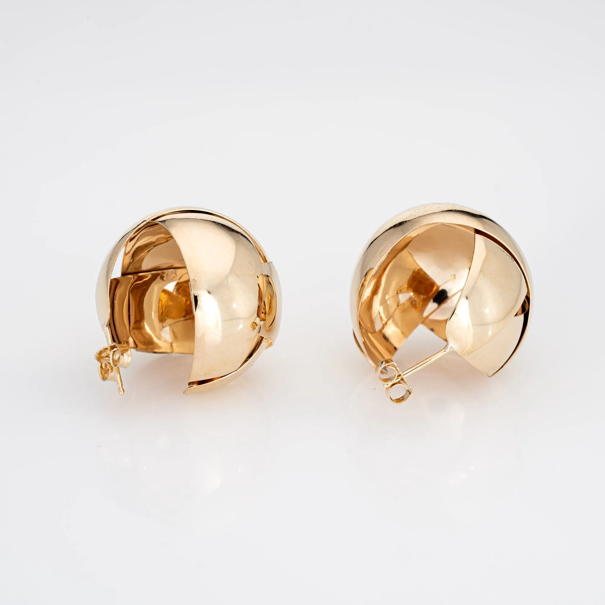 Vintage Large Round Orb Earrings 14k Yellow Gold Estate Fine Jewelry Braided