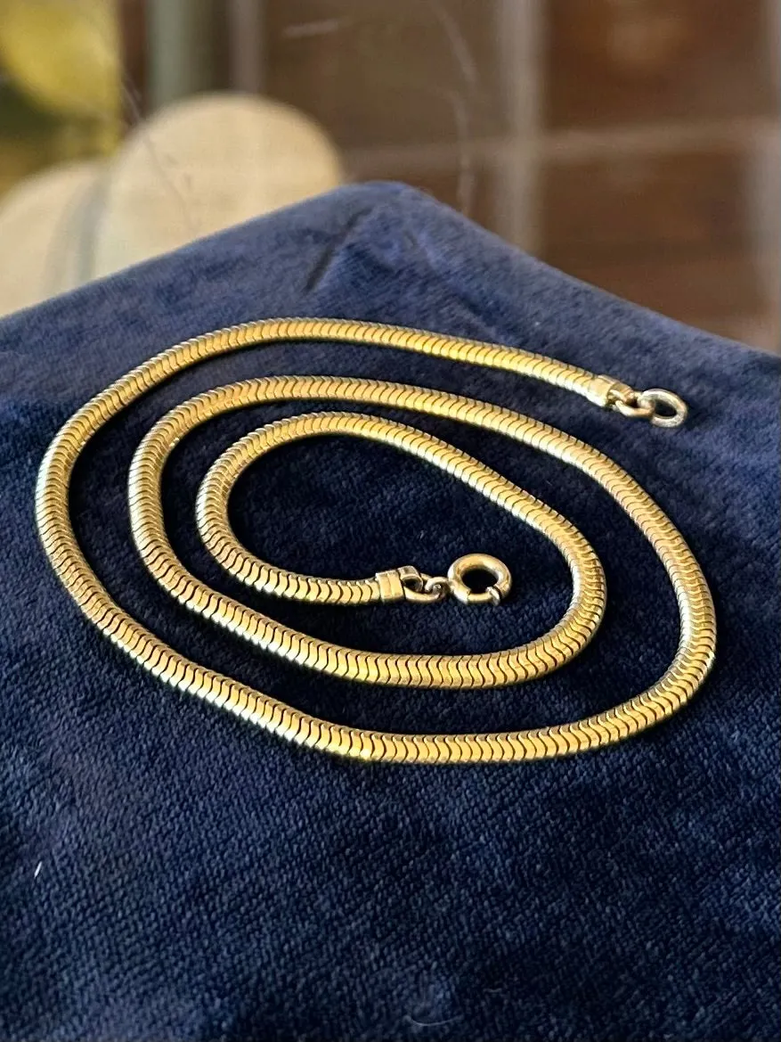 Vintage Signed FORSTNER 1/20 12k Yellow Gold Filled Snake Chain Necklace 15.75” Midcentury