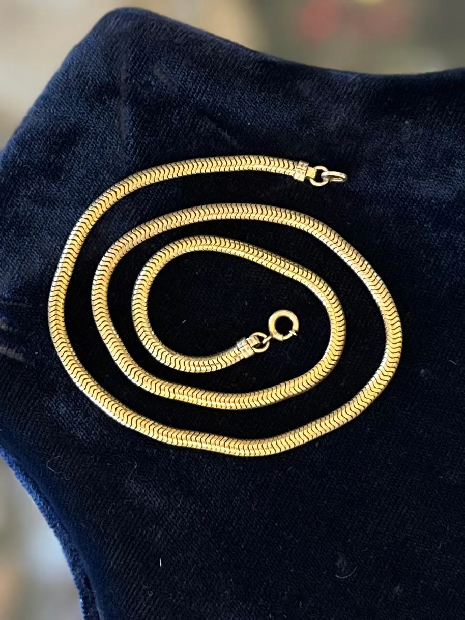 Vintage Signed FORSTNER 1/20 12k Yellow Gold Filled Snake Chain Necklace 15.75” Midcentury