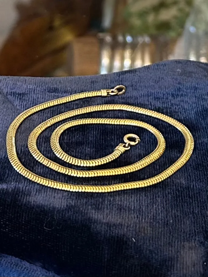 Vintage Signed FORSTNER 1/20 12k Yellow Gold Filled Snake Chain Necklace 15.75” Midcentury